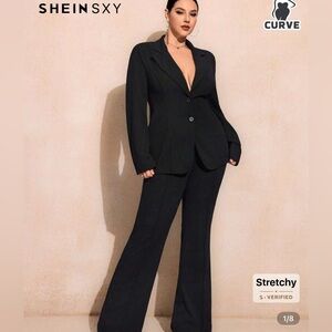 SHEIN Black Tailored Pantsuit with Flared Pants